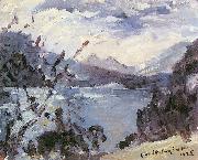 Lovis Corinth Walchensee mit Bergkette und Uferhang USA oil painting artist
